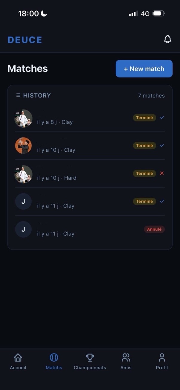 Match history DEUCE